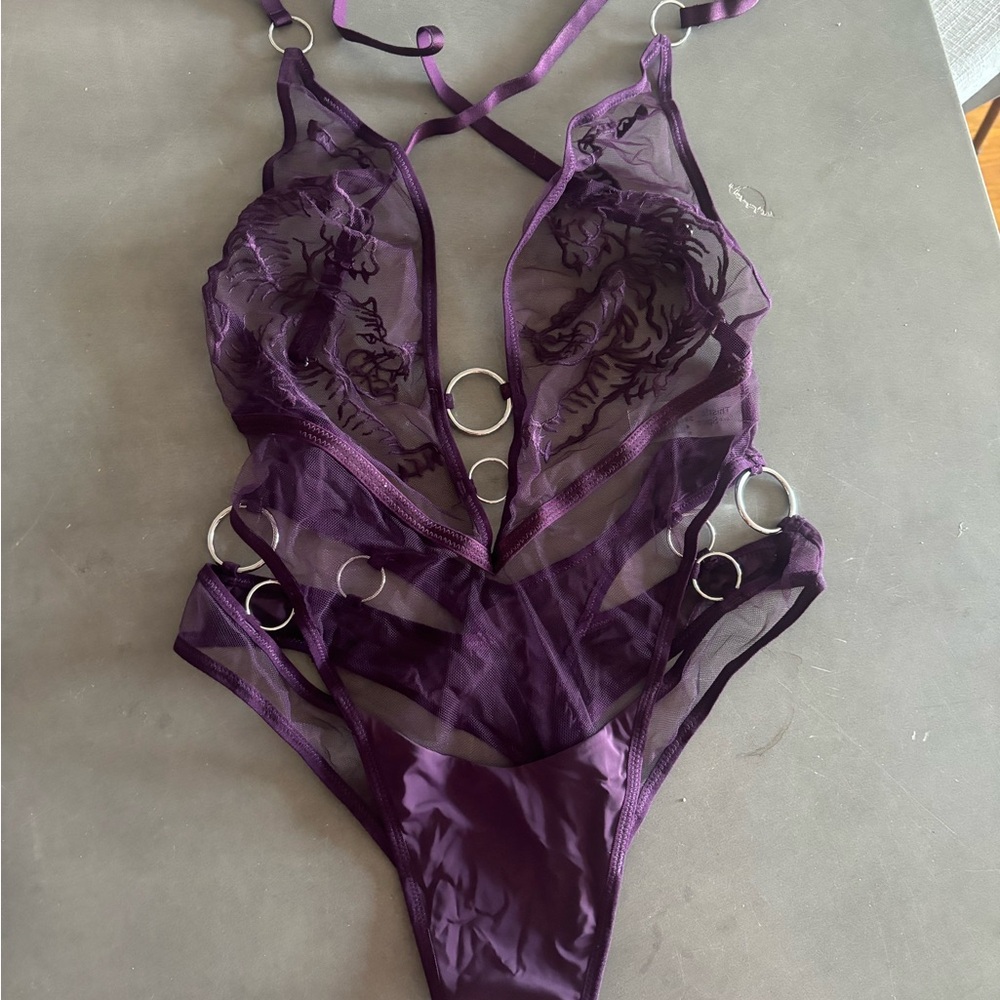with waist belt! Thistle and Spire Purple Sheer Bodysuit 2pcs